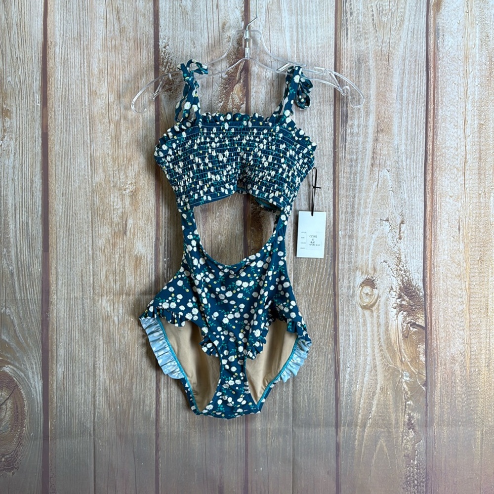 💵NWT Unique Vintage Swimwear One-Piece in Blue Autumn Daisy Size Small